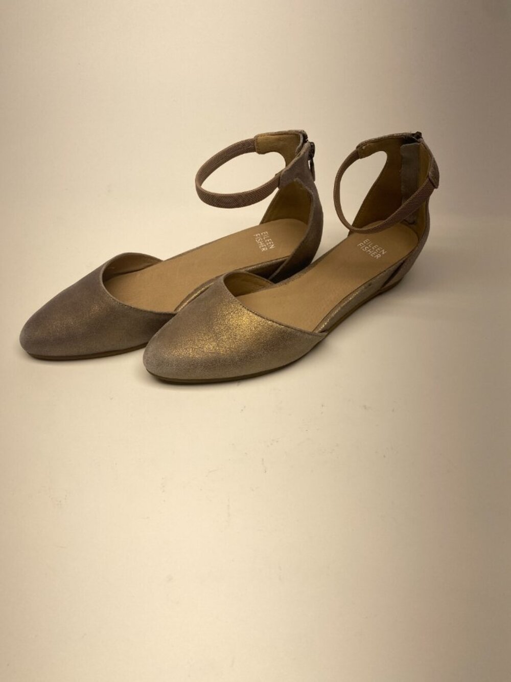 Eileen Fisher Womens Ingle Metallic Suede Ankle Strap Wedge Pumps 7.5